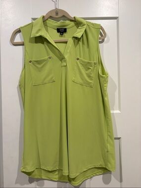 Jones New York Lime Green Sleeveless Collared Pocket Top